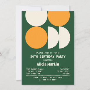 Mid Century Modern Retro Geometric Green Birthday Invitation