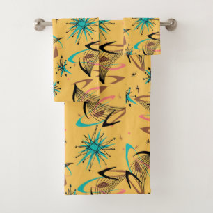 Mid Century Modern, Retro, Geometric, Yellow Bath Towel Set