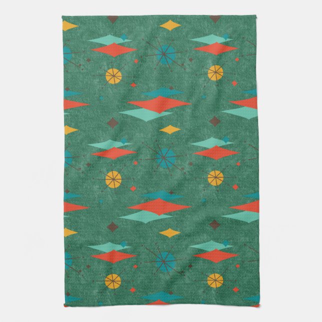 Mid Century Modern Retro Green Velvet look  Tea Towel (Vertical)