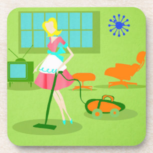 Mid Century Modern Retro Housewife Cork Coasters