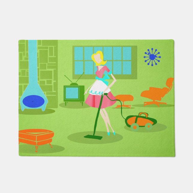 Mid Century Modern Retro Housewife Door Mat (Front)