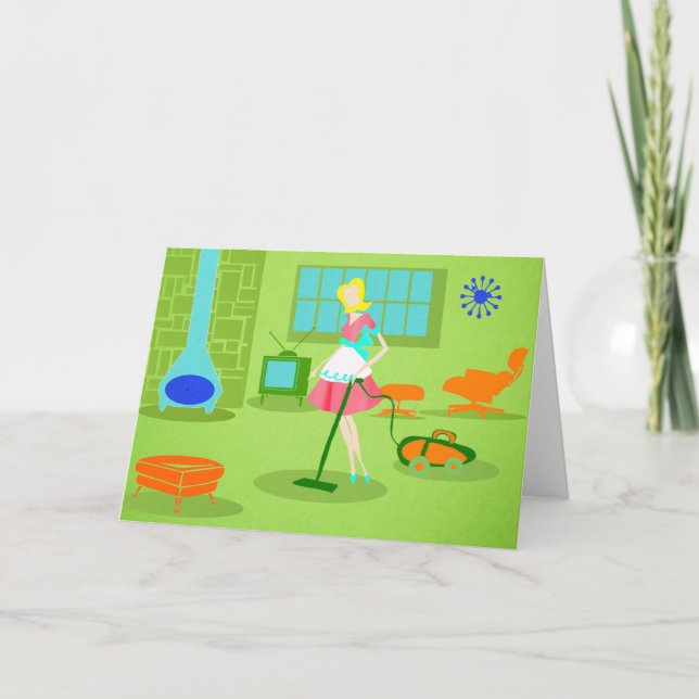 Mid Century Modern Retro Housewife Greeting Card (Front)