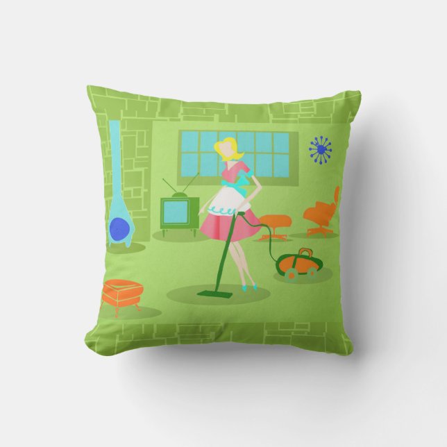 Mid Century Modern Retro Housewife Outdoor Pillow (Front)