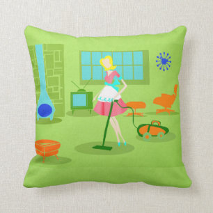 Mid Century Modern Retro Housewife Throw Pillow