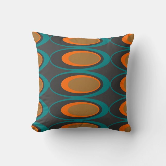 Mid Century Modern Retro Oval Print Cushion (Front)