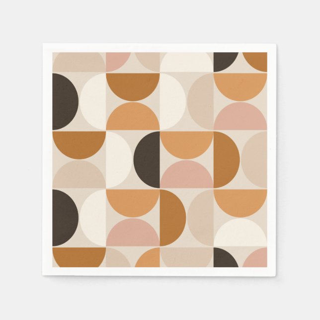 Mid Century Modern Retro Pattern Brown Earth Tones Napkin (Front)