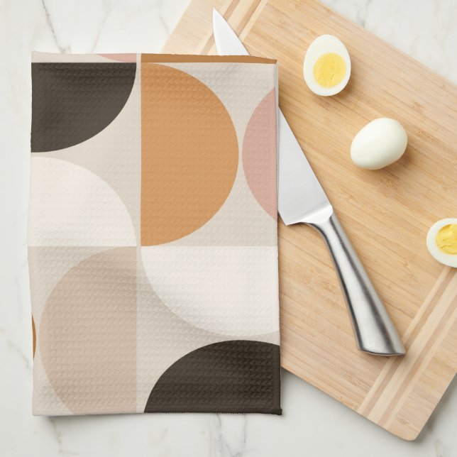 Mid Century Modern Retro Pattern Brown Earth Tones Tea Towel (Quarter Fold)