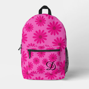 mid century modern retro pink floral daisies printed backpack