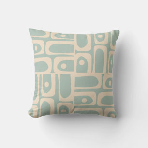 Mid Century Modern Retro Piquet Light Celadon Blue Cushion