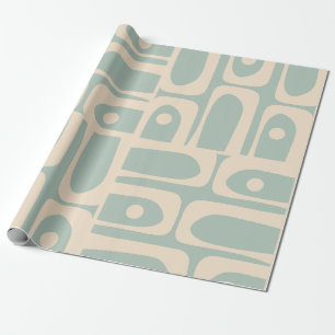 Mid Century Modern Retro Piquet Light Celadon Blue Wrapping Paper