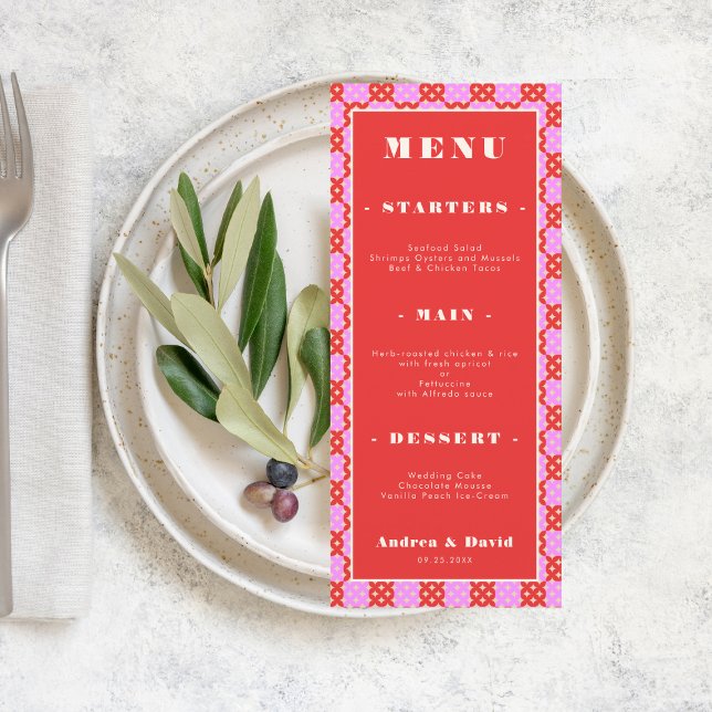 Mid Century Modern Retro Red and Pink Arch Wedding Menu (Creator Uploaded)