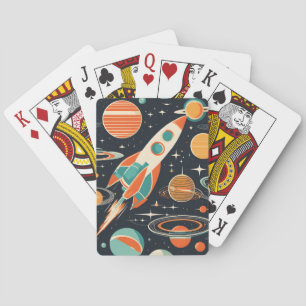 Mid Century Modern Retro Rocket and Planets Playing Cards