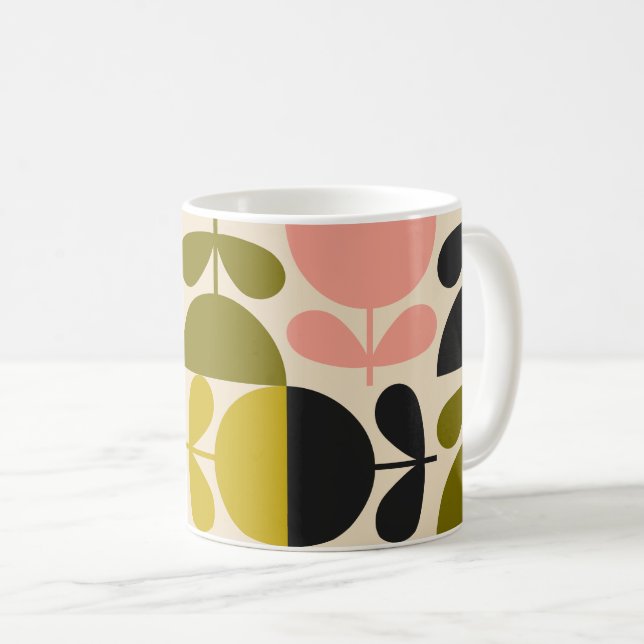 Mid‑century modern- Retro Scandinavian Flowers  Coffee Mug (Front Right)