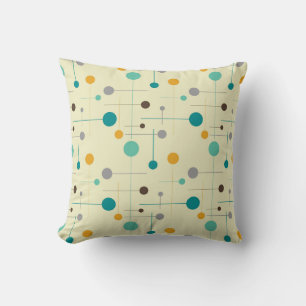 Mid Century Modern Retro Shapes Yellow Grey dots Cushion