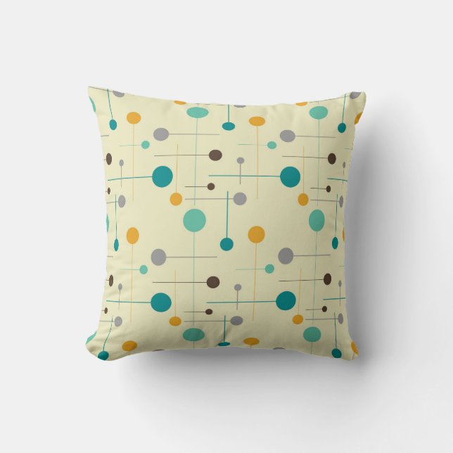 Mid Century Modern Retro Shapes Yellow Grey dots Cushion (Front)