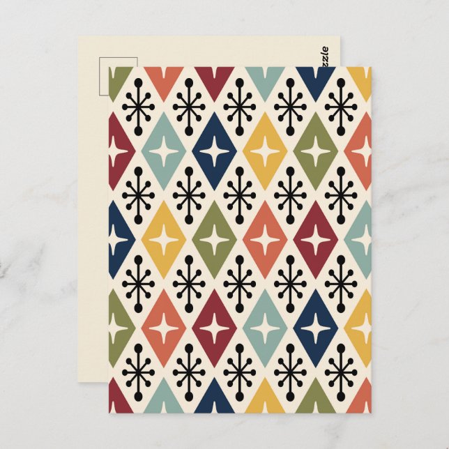 Mid Century Modern Retro Starburst Pattern Postcard (Front/Back)