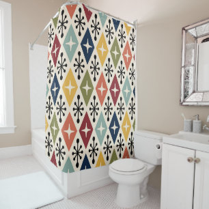 Mid Century Modern Retro Starburst Pattern Shower Curtain