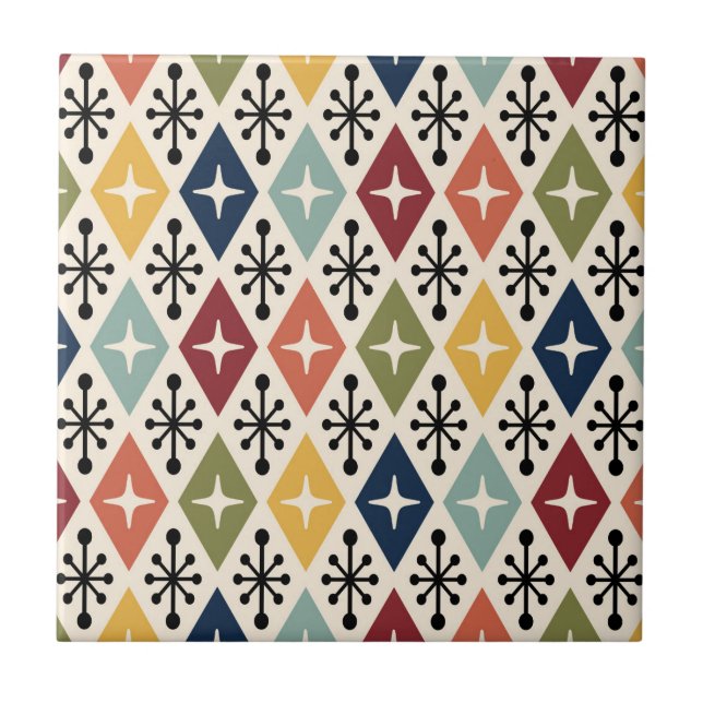 Mid Century Modern Retro Starburst Pattern Tile (Front)
