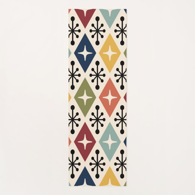 Mid Century Modern Retro Starburst Pattern Yoga Mat (Front)