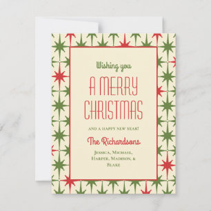 Mid Century Modern Retro Stars Vintage Christmas Holiday Card