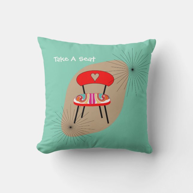 Mid Century Modern Retro Style Chair Illustrations Cushion (Front)