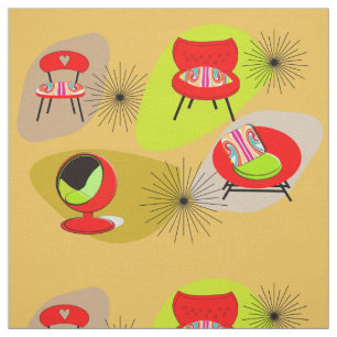 Mid Century Modern Retro Style Chair Illustrations Fabric