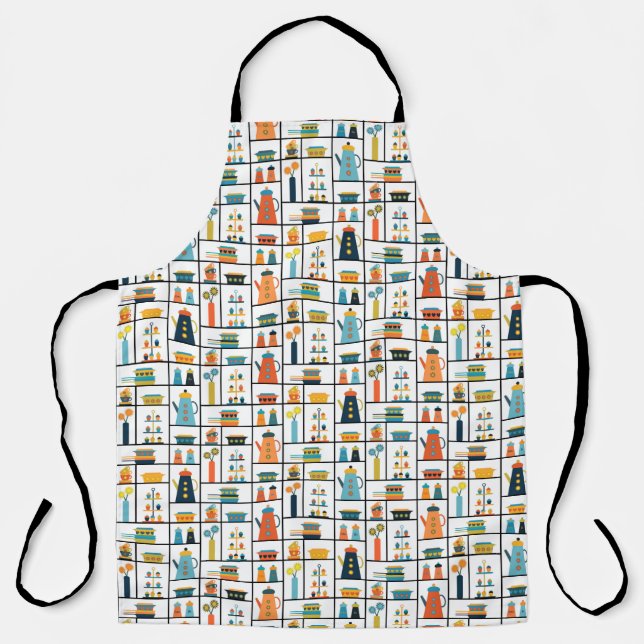 Mid Century Modern Retro Stylish Kitchen Shelves Apron (Front)