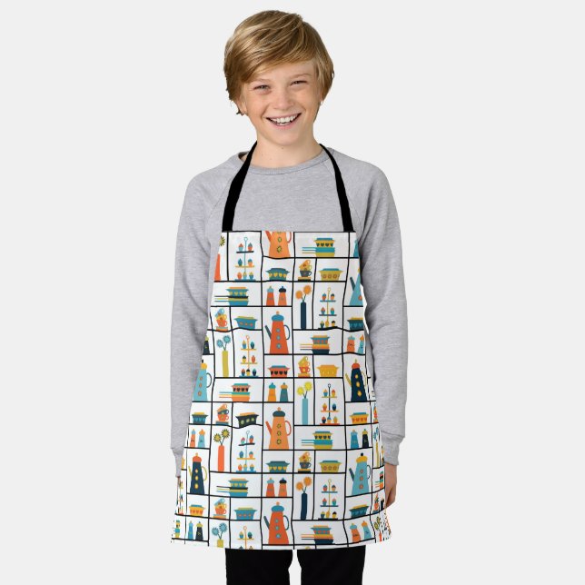 Mid Century Modern Retro Stylish Kitchen Shelves Apron (Worn)