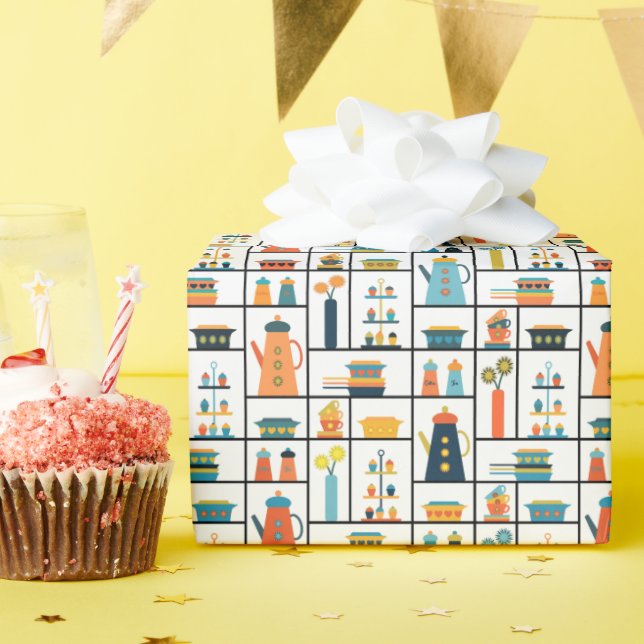 Mid Century Modern Retro Stylish Kitchen Shelves Wrapping Paper (Birthday Party)