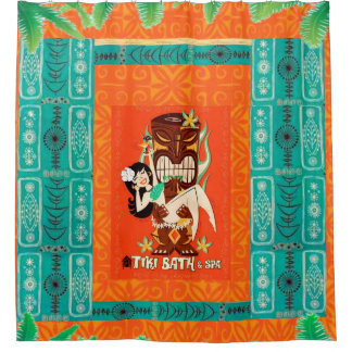 Mid Century Modern Retro Tropical Tiki Bath & Spa Shower Curtain