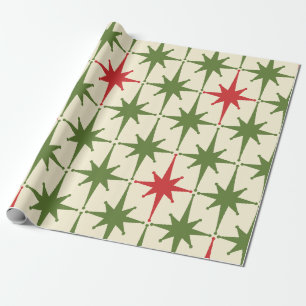 Mid-century Modern Retro Vintage Christmas Stars Wrapping Paper