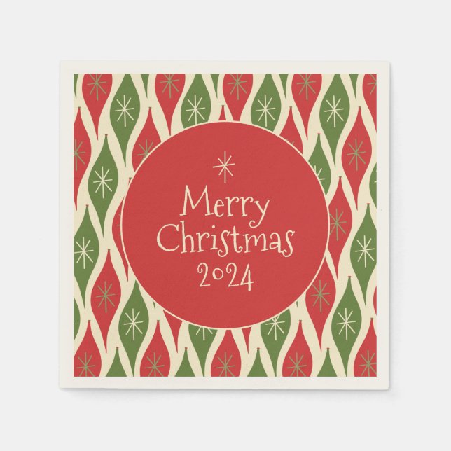 Mid Century Modern Retro Vintage Merry Christmas Napkin (Front)