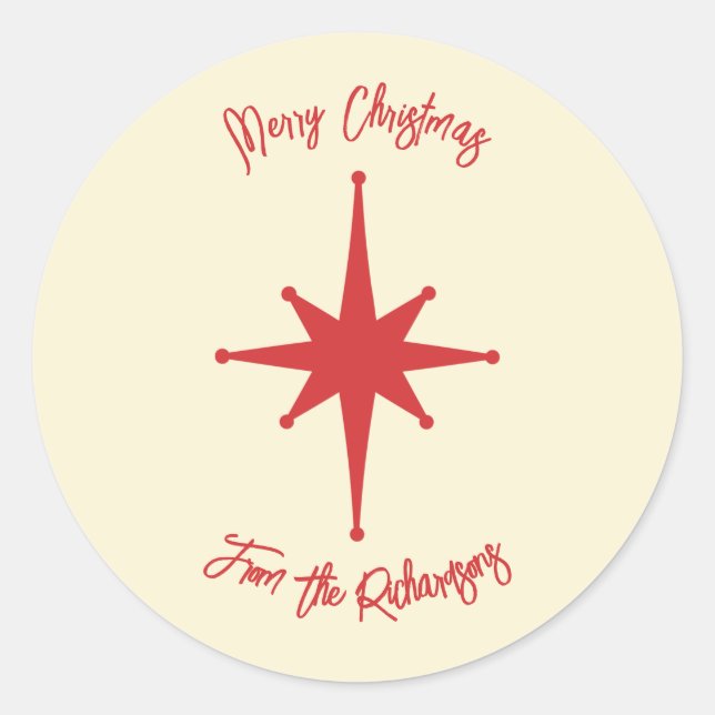 Mid-century Modern Retro Xmas Star Personalised Classic Round Sticker (Front)