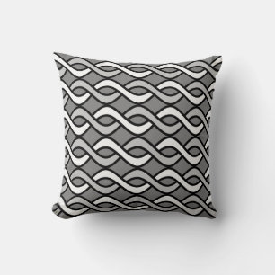 Mid-Century Modern Ribbons, grey, black and white Cushion