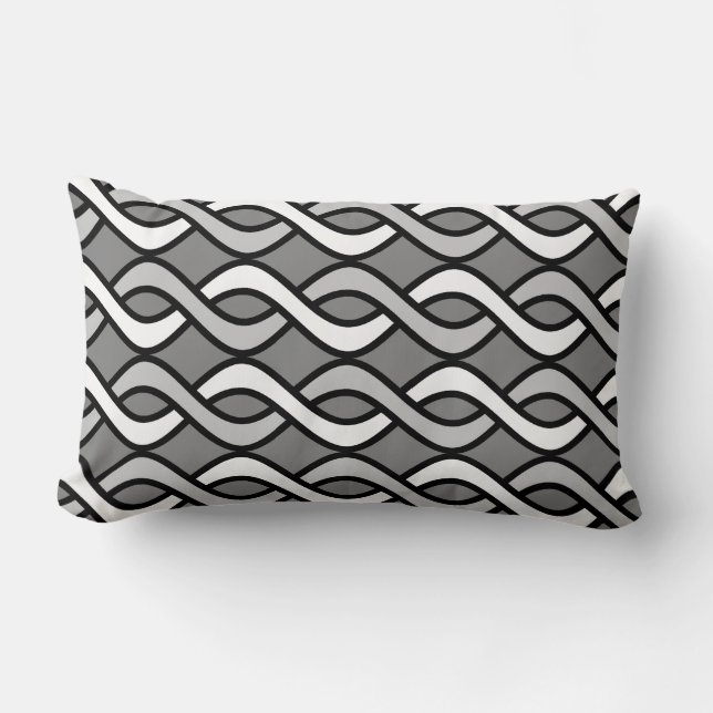 Mid-Century Modern Ribbons, grey, black and white Lumbar Cushion (Front)