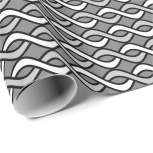 Mid-Century Modern Ribbons, grey, black and white Wrapping Paper