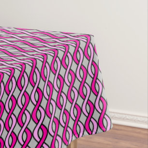 Mid-Century Modern Ribbons, pink and grey / grey Tablecloth