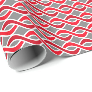 Mid-Century Modern Ribbons, red and grey / grey Wrapping Paper