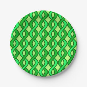 Mid-Century Modern Ribbons, shades of green Paper Plate