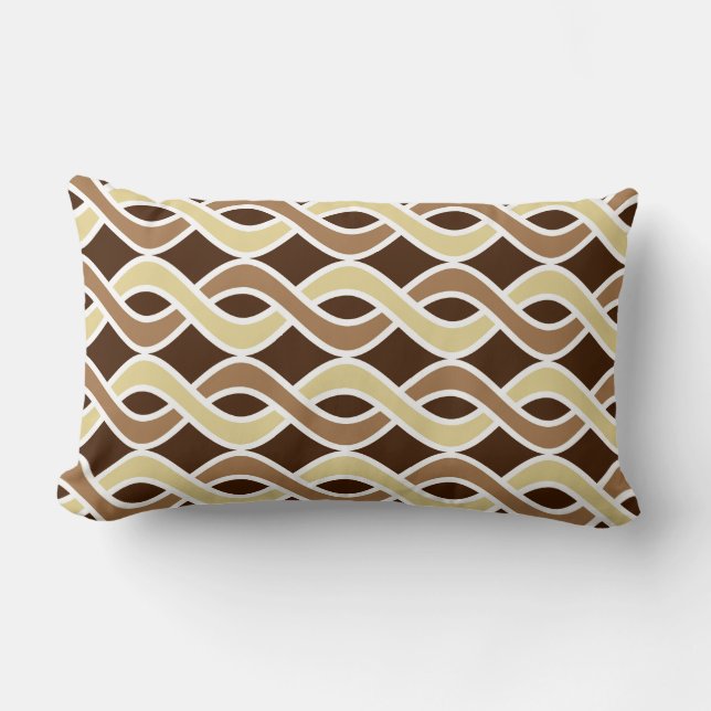 Mid-Century Modern Ribbons, taupe and brown Lumbar Cushion (Front)