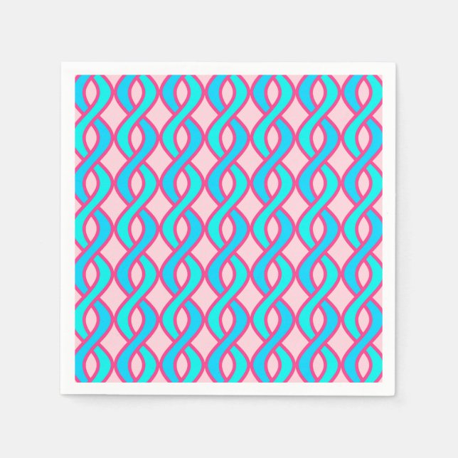Mid-Century Modern Ribbons, turquoise and pink Napkin (Front)