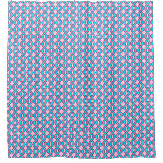 Mid-Century Modern Ribbons, turquoise and pink Shower Curtain (Front)