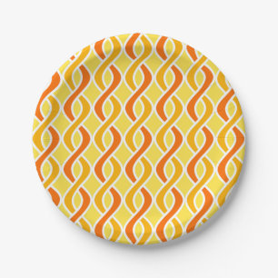Mid-Century Modern Ribbons, yellow and orange Paper Plate