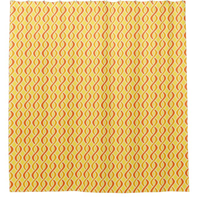 Mid-Century Modern Ribbons, yellow and orange Shower Curtain (Front)