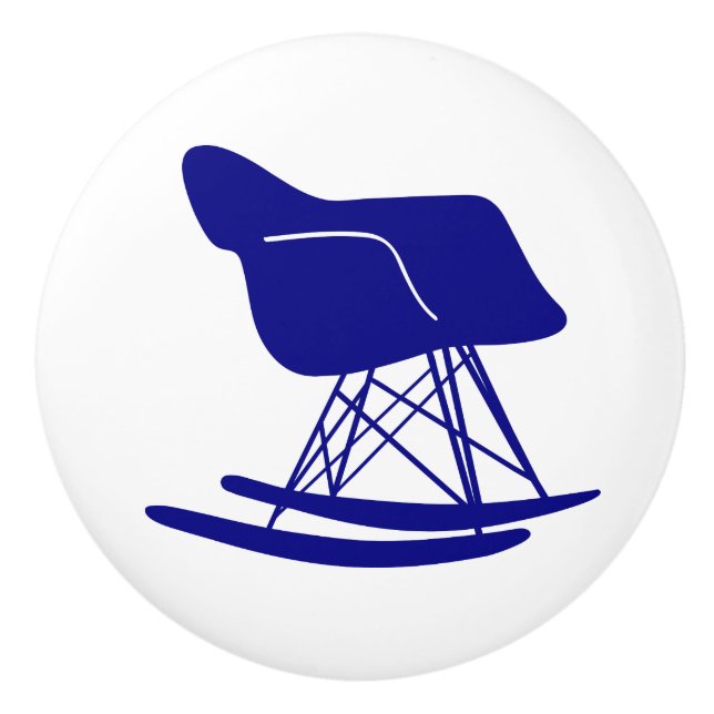 Mid Century Modern Rocker Chair Knob, Navy Ceramic Knob (Front)