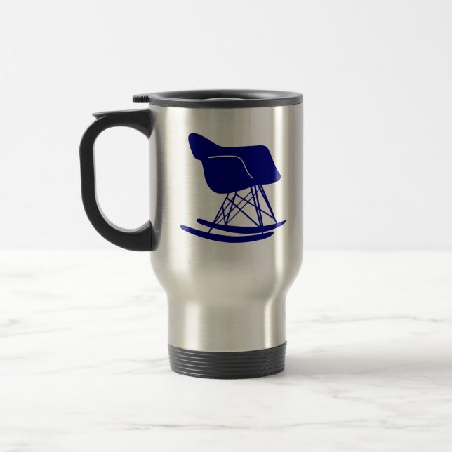 Mid Century Modern Rocker Chair Travel Mug, Navy Mug (Left)