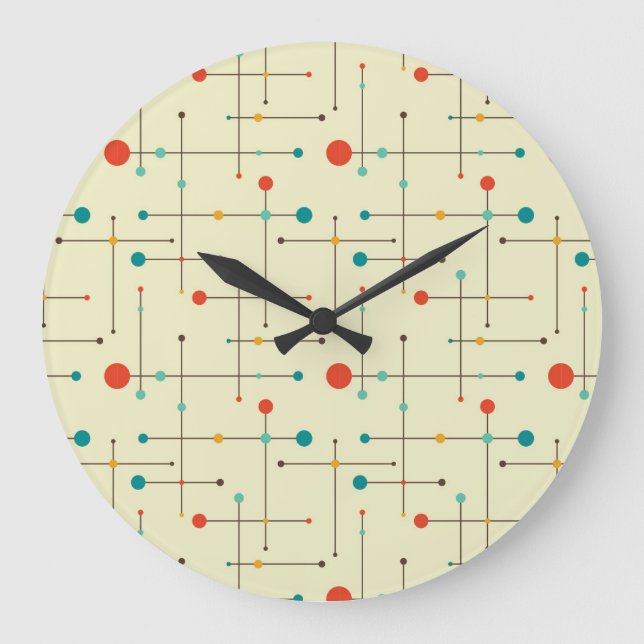 Mid-Century Modern Round Wall Clock, Eames Pattern Large Clock (Front)