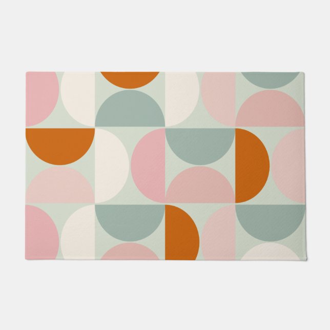 Mid Century Modern Sage Green Blush Orange Pattern Doormat (Front)