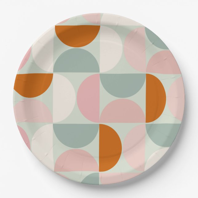 Mid Century Modern Sage Green Blush Orange Pattern Paper Plate (Front)