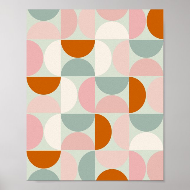 Mid Century Modern Sage Green Blush Orange Pattern Poster (Front)